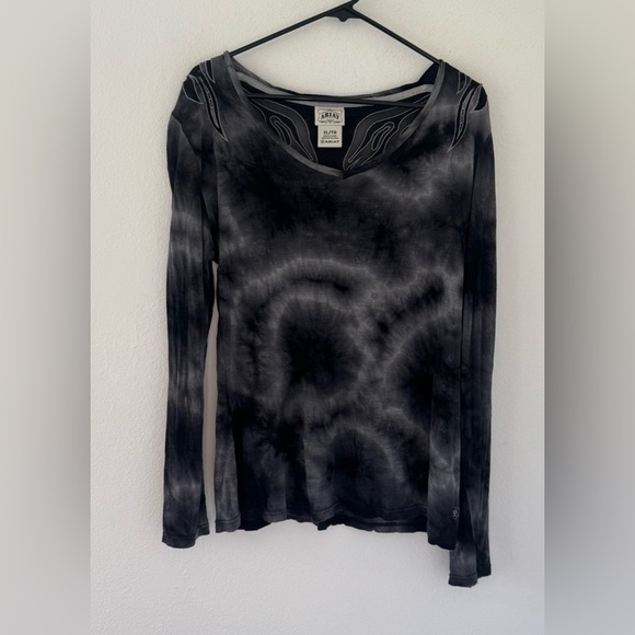 Ariat Long Sleeve Lightweight Top Angel Wings Burnout Tie Dye Y2K 2000s Size XL - Picture 3 of 8